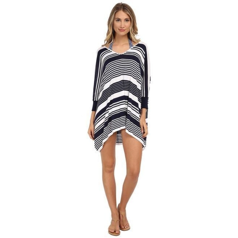 TOMMY‎ BAHAMA Stripe Oversized Beach Sweater Navy White Swim cover size Small S